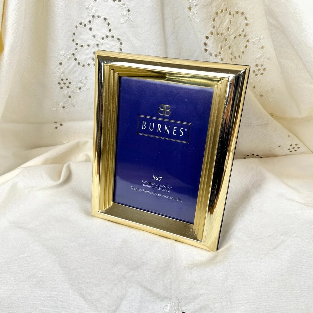 Vintage Burnes Metal Picture Frame Gold Tarnish Resistant Classic Stepped 5x7